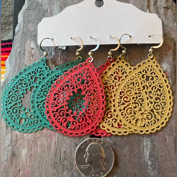 Three pair colorful BOHO western spring earrings - Picture 2 of 2
